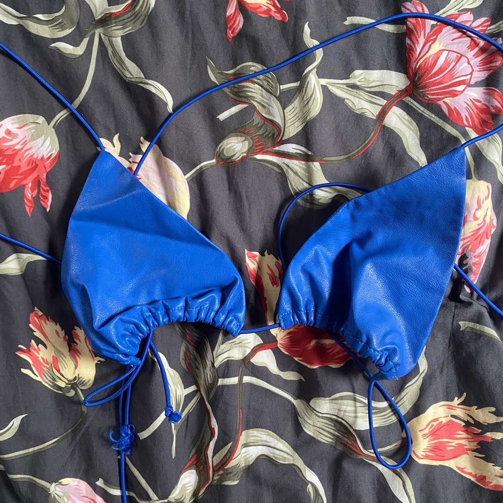 Fbc blue faux leather bikini top